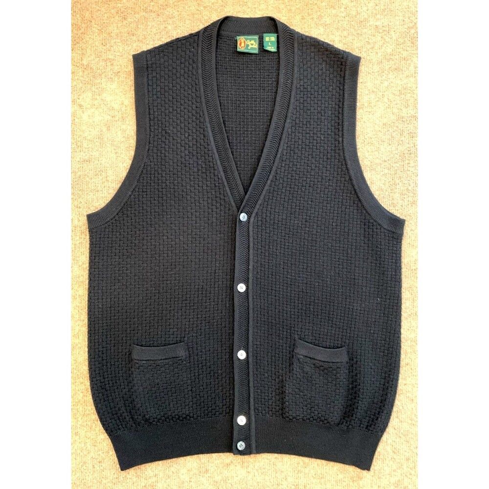 Bobby Jones Sweater Mens L Sleeveless Button Cardigan Wool Basket Weave Knit
